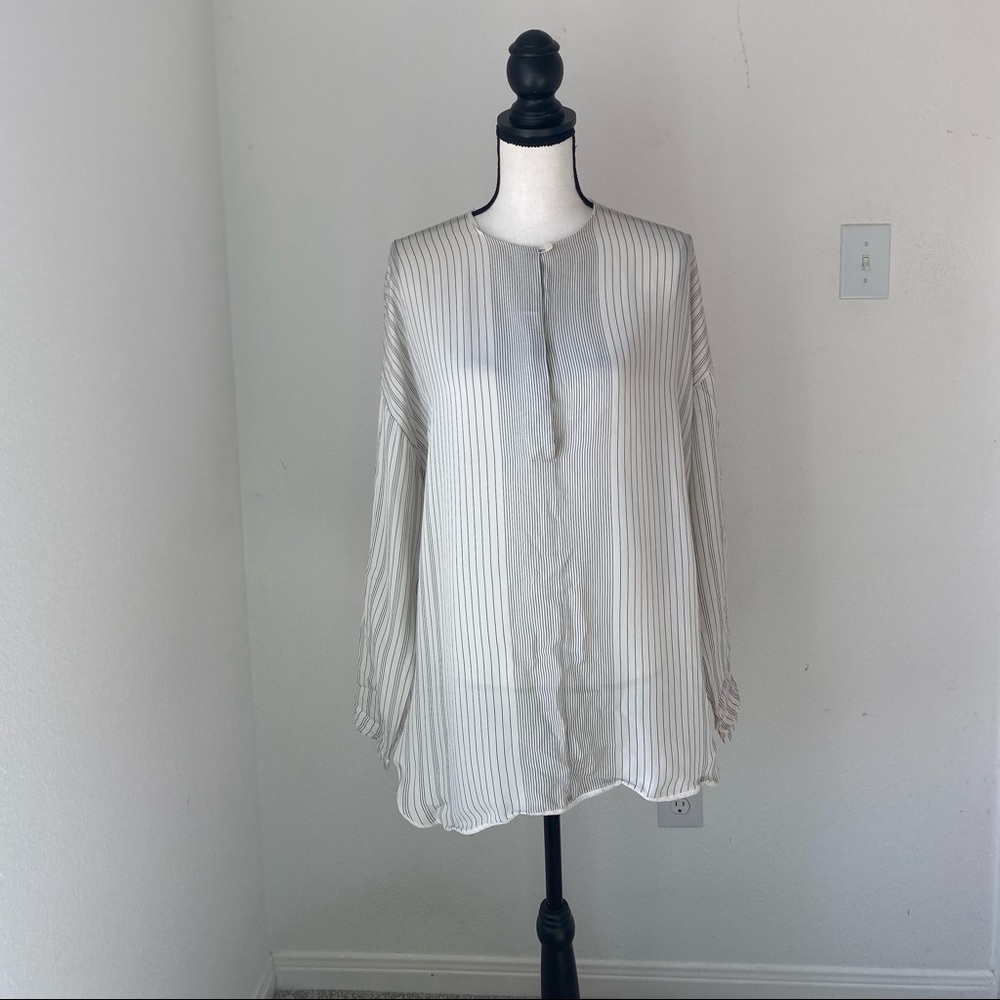 VINCE White & Black Stripe Silk Top / Size Medium